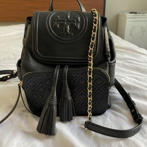 Tory Burch Fleming Black Leather Backpack